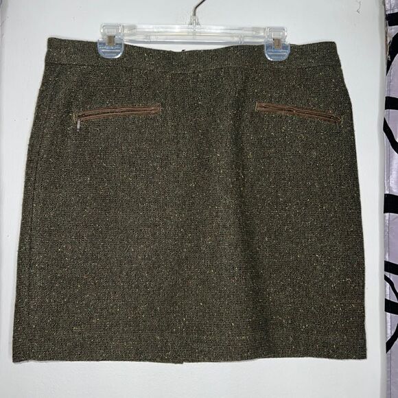 Bob Timberlake Green Wool Tweed Mini Skirt With Zipper Pockets Size 14 - Picture 1 of 9